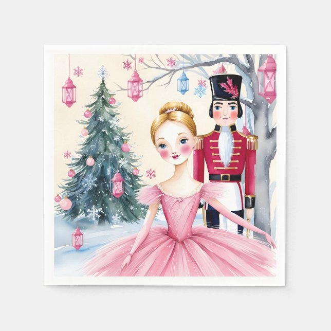 Pink Christmas Nutcracker Ballet & Ballerina  Napkin (Front)
