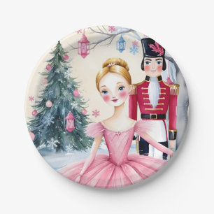 Pink Christmas Nutcracker Ballet & Ballerina  Paper Plate