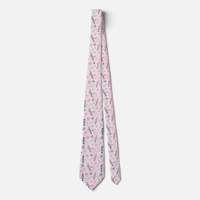 Pink Christmas Nutcracker, Gingerbread & Snowmen Tie (Front)