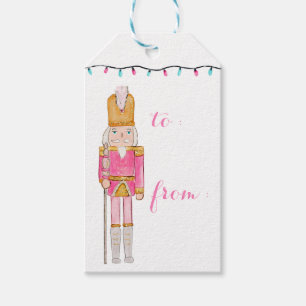 Pink Christmas Nutcracker Holiday Lights Gift Tags