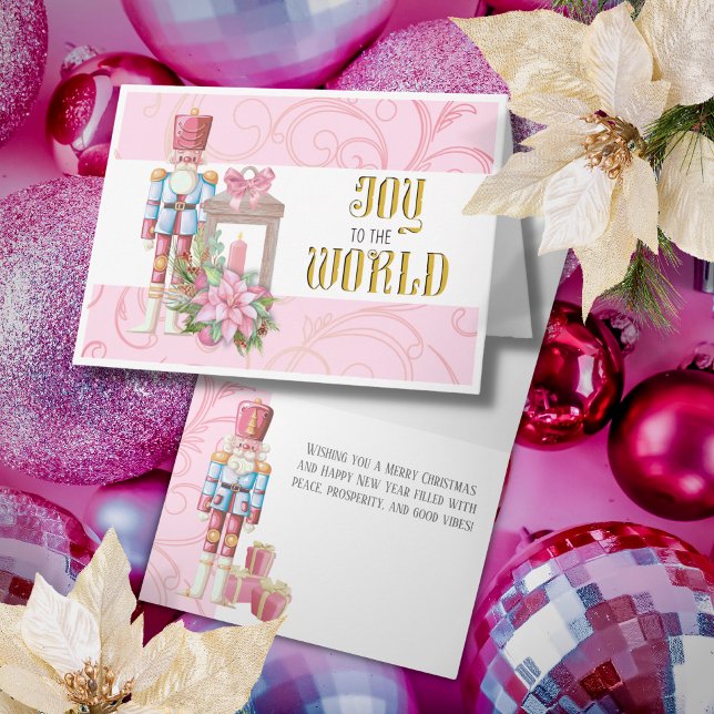 Pink Christmas Nutcracker Joy to the World Card (Creator Uploaded)