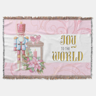 Pink Christmas Nutcracker Joy to the World Throw Blanket