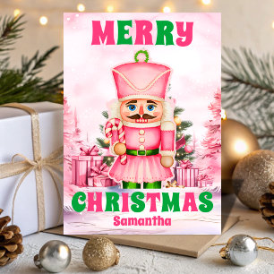 Pink Christmas Nutcracker kids Holiday Card
