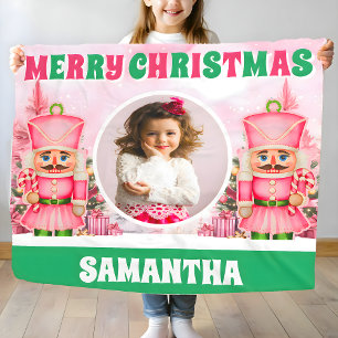 Pink Christmas Nutcracker Kids Photo Fleece Blanket