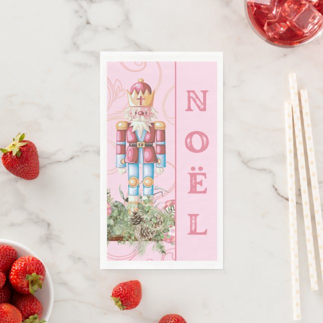 Pink Christmas Nutcracker Noel Paper Guest Towel Napkin (Insitu)