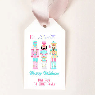Pink Christmas Nutcracker Pastel Personalized Name Gift Tags