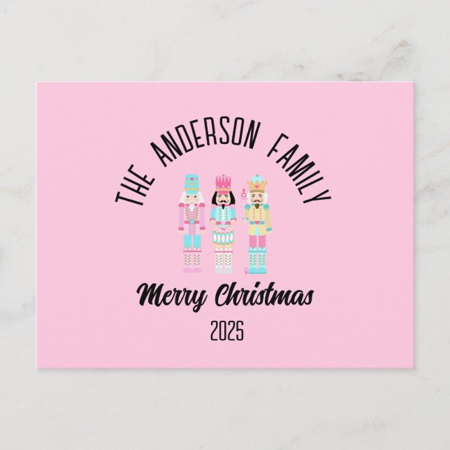 Pink Christmas Nutcracker Pastel Personalized Name Holiday Postcard (Front)
