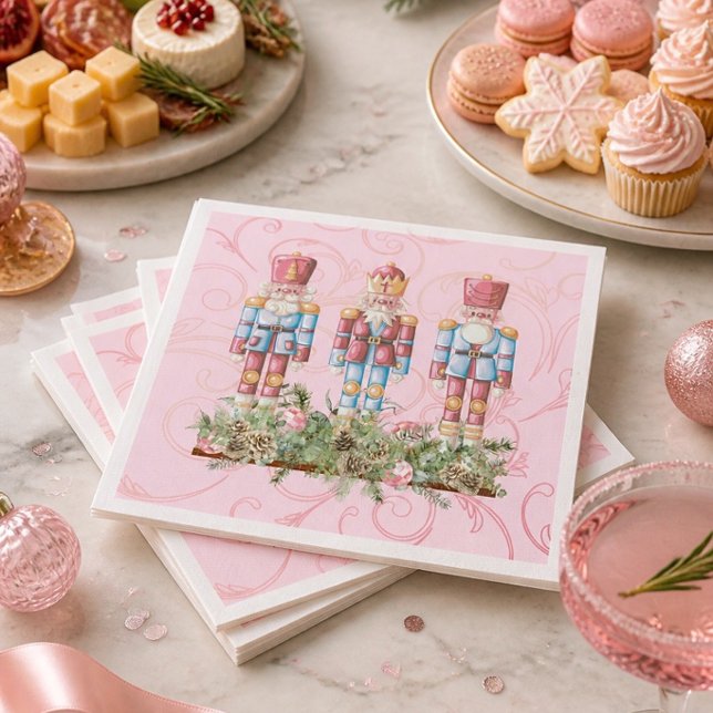 Pink Christmas Nutcracker Trio Paper Napkin (Creator Uploaded)
