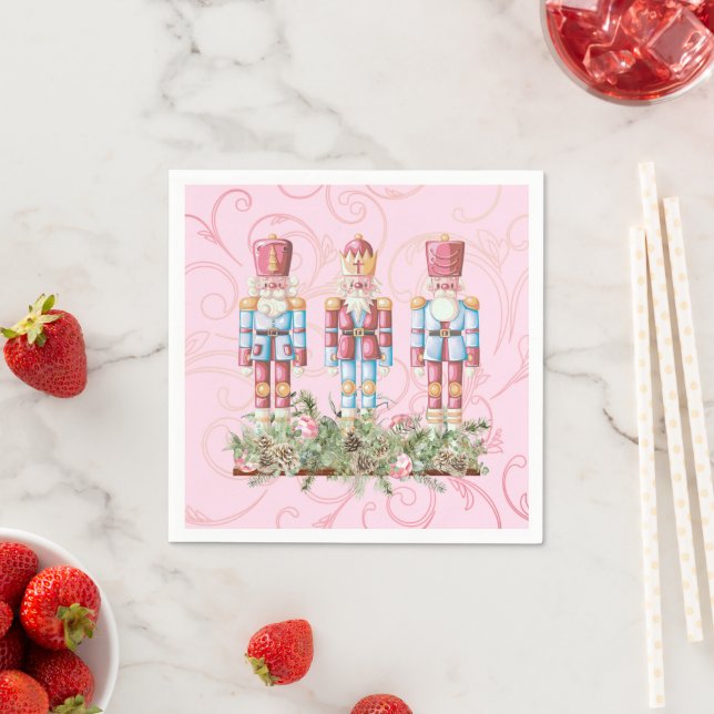Pink Christmas Nutcracker Trio Paper Napkin (Insitu)
