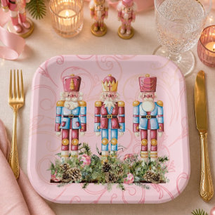 Pink Christmas Nutcracker Trio Paper Plate
