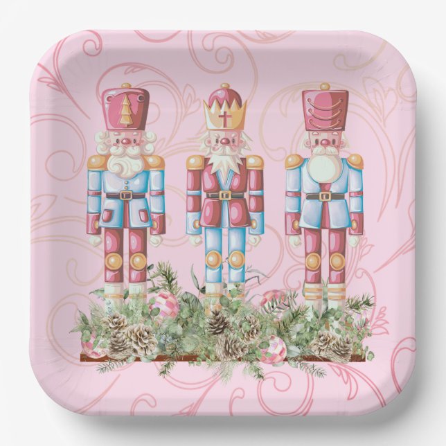 Pink Christmas Nutcracker Trio Paper Plate (Front)