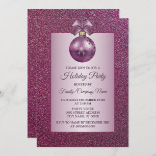 Pink Christmas Ornament Holidays Party Glitter Invitation