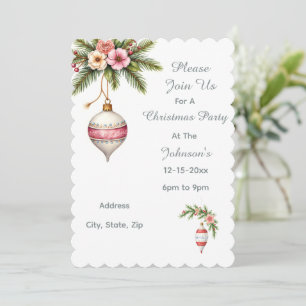Pink Christmas Ornament Party Invitation