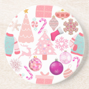 Pink Christmas Ornament Pattern Coaster