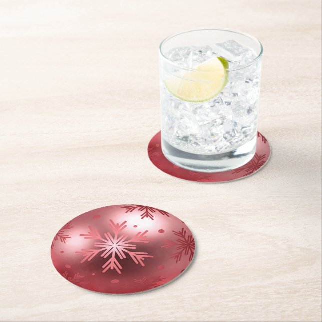 Pink Christmas ornament Round Paper Coaster (Insitu)