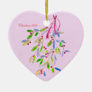 Pink Christmas ornament with mistletoe