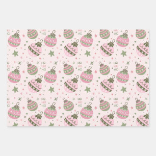 Pink Christmas Ornament Wrapping Paper
