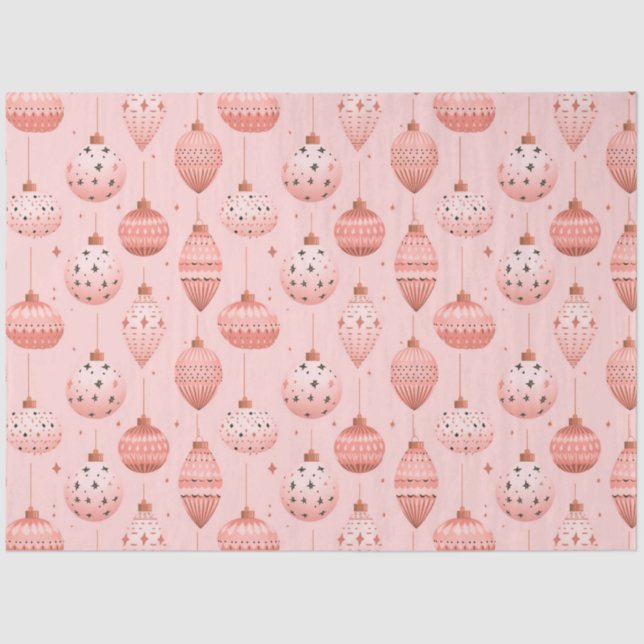 Pink Christmas Ornaments and Stars Christmas Tissue Paper (Front)