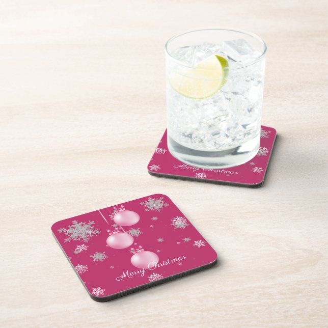 Pink Christmas Ornaments Beverage Coaster (Right Side)