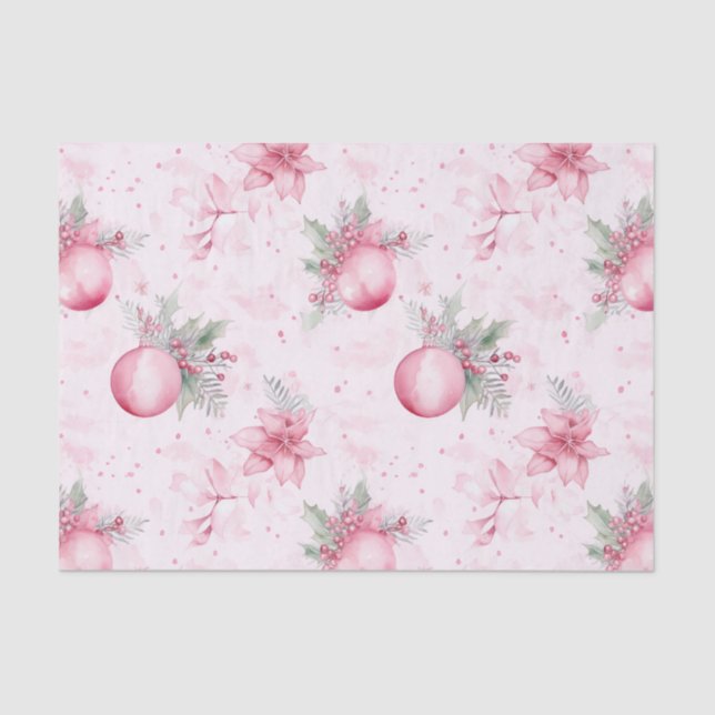 Pink Christmas Ornaments Floral Tissue Paper (Front)