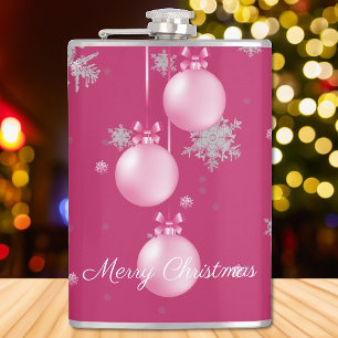 Pink Christmas Ornaments Holiday Flask