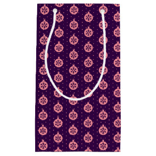 Pink Christmas Ornaments on Purple Modern Holiday Small Gift Bag