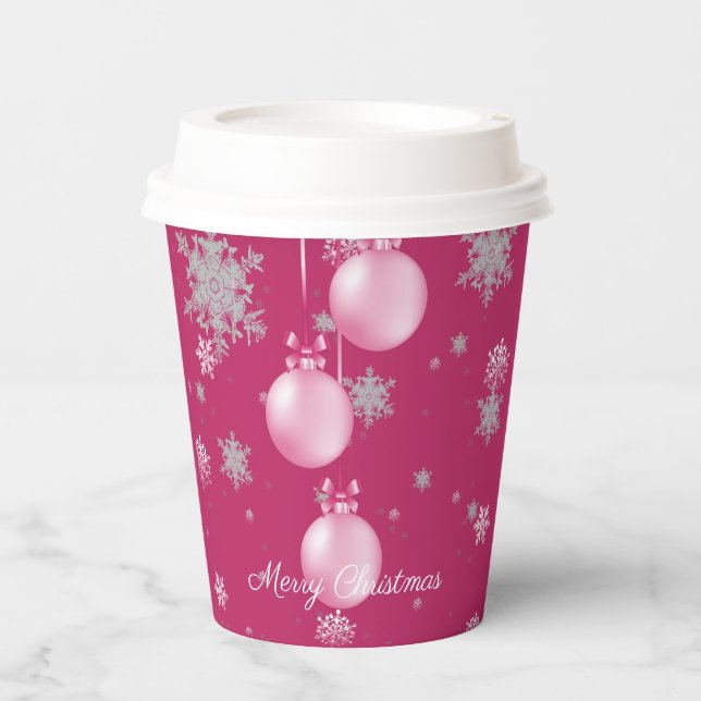 Pink Christmas Ornaments Paper Cup (Front)