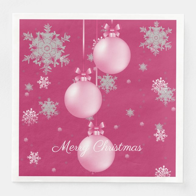 Pink Christmas Ornaments Paper Napkin (Front)