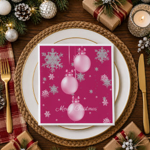 Pink Christmas Ornaments Paper Napkin
