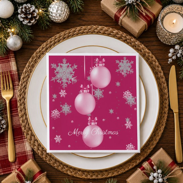 Pink Christmas Ornaments Paper Napkin (Pink Christmas Ornaments Paper Napkins)