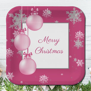 Pink Christmas Ornaments Paper Plate