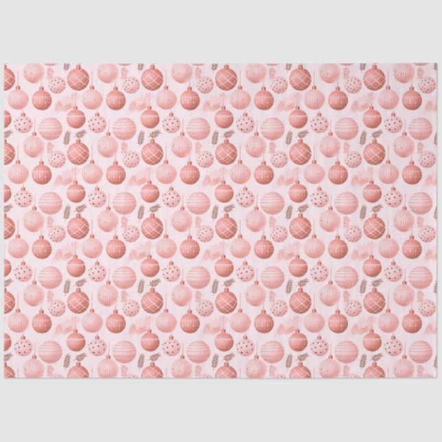 Pink Christmas Ornaments Pine Leaves Christmas Tissue Paper (Front)