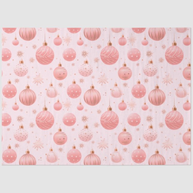Pink Christmas Ornaments Snowflakes Christmas Tissue Paper (Front)