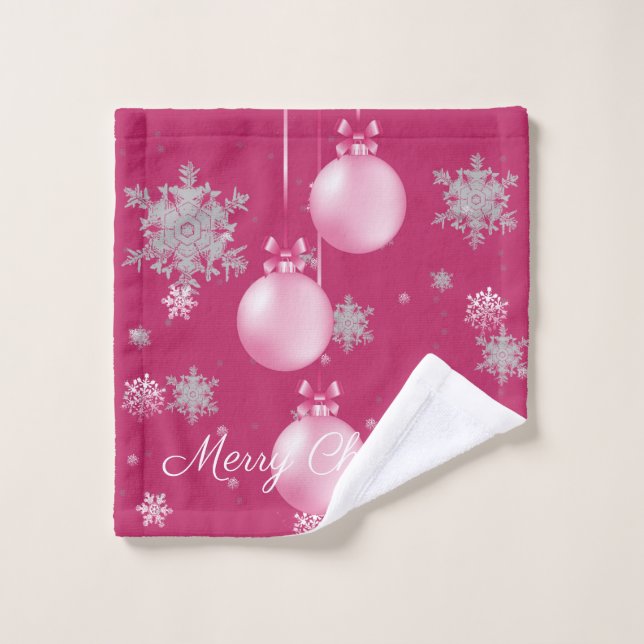 Pink Christmas Ornaments Towel Set (Wash Cloth)