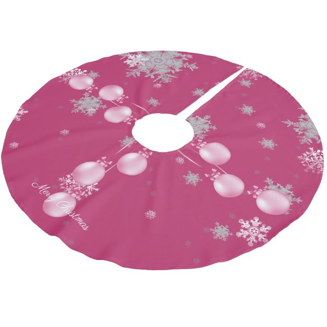 Pink Christmas Ornaments Tree Skirt (Angled)
