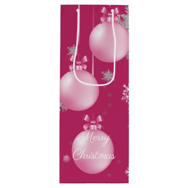 Pink Christmas Ornaments Wine Gift Bag (Front)