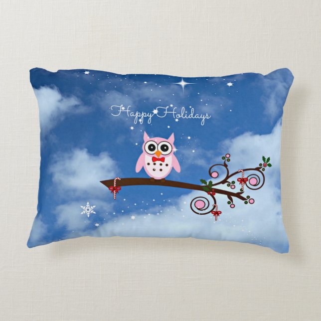 Pink Christmas Owl Decorative Cushion (Back)