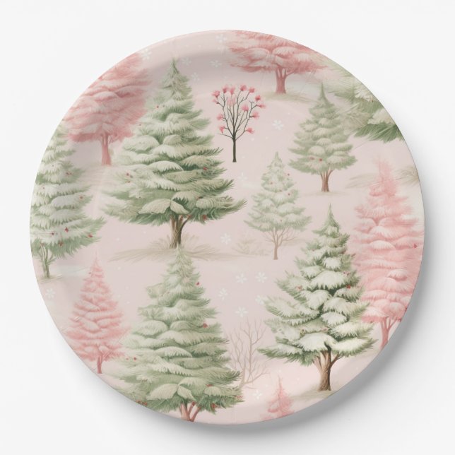 Pink Christmas Paper Plates (Front)