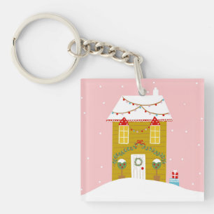 Pink Christmas Party Kids Birthday Holiday Key Ring