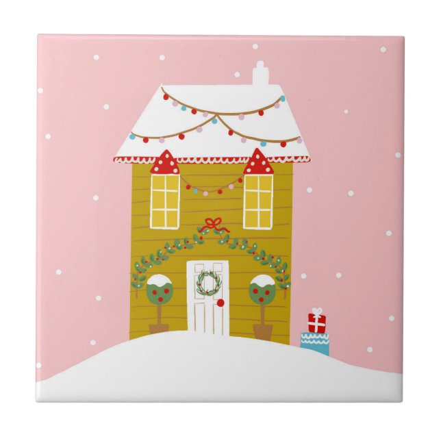 Pink Christmas Party Kids Birthday Holiday Tile (Front)