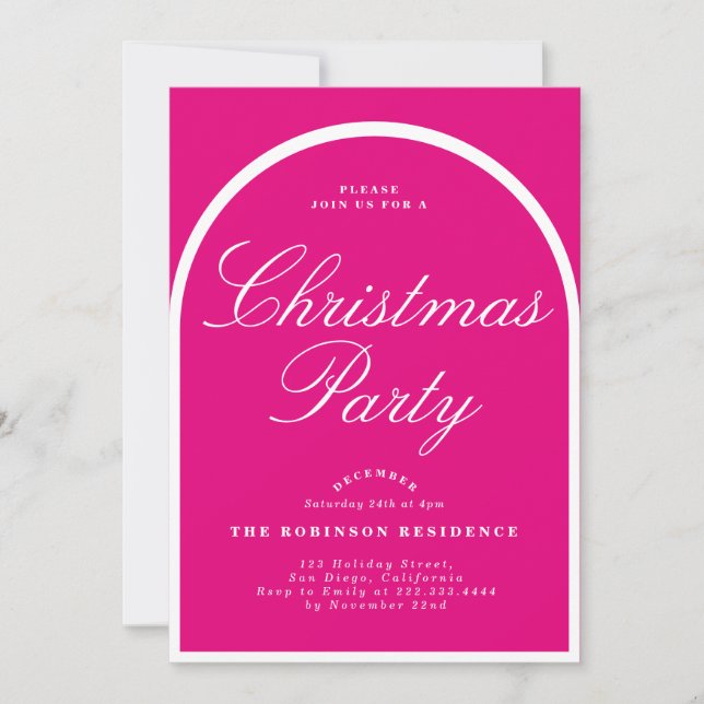 Pink Christmas Party Modern Arch Invitation  (Front)