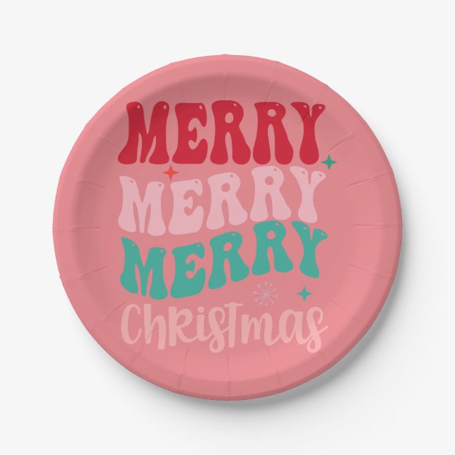 Pink Christmas Party Paper Plate (Front)