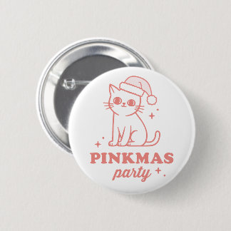 Pink Christmas party pinkmas aesthetic cat 6 Cm Round Badge