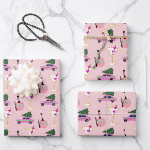 Pink Christmas Party Wrapping Paper Sheet