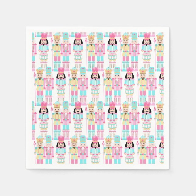 Pink Christmas Paste Nutcracker Ballet Soldiers Napkin (Front)