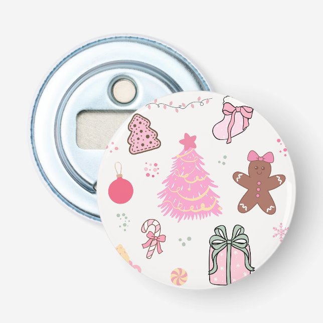 Pink Christmas Pattern Bottle Opener (Front)