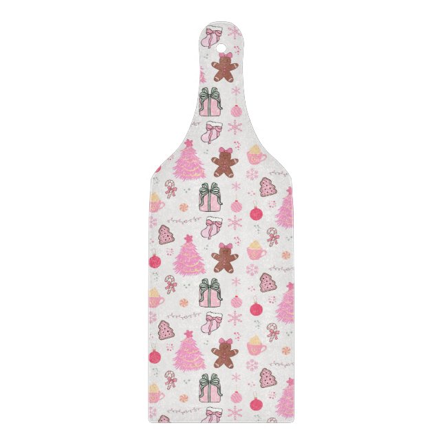 Pink Christmas Pattern Cutting Board (Front)