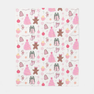 Pink Christmas Pattern Fleece Blanket