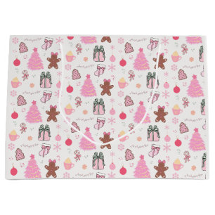 Pink Christmas Pattern Large Gift Bag