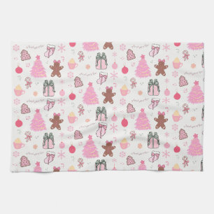Pink Christmas Pattern Tea Towel